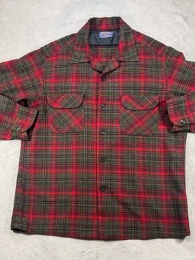 Vintage 70’s Loop Collar Pendleton Board Shirt Size Large Blue Label USA  Wool.